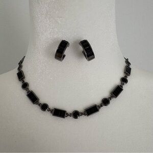 Simple Black Geometric Necklace and Hoop Earrings Jewelry Set